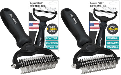 Maxpower Planet Hair Brush - Double Sided Shedding, Dematting Undercoat Rake for Dogs and Cats, Extra Wide Dog Grooming Brush, Reduce Shedding by 95%, Black