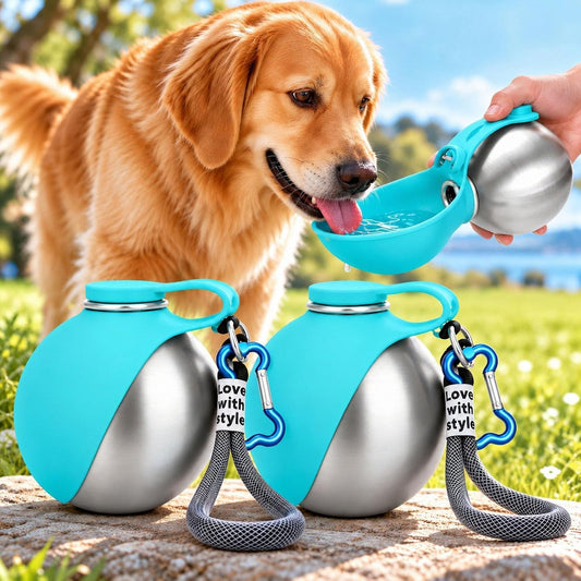 2 in 1 Portable Dog Water Bottle,Stainless Steel Travel Pet Water Bowl,2Pcs
