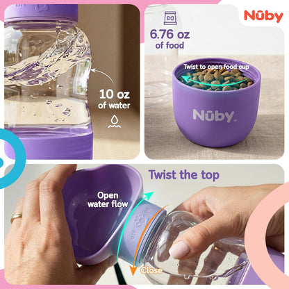 Nuby Dog Water Bottle, Portable Pet Travel Bottle, Water and Food Container for Dogs, Leak-Proof, Easy Carry Strap, Puppy Essentials, 10oz Water & 6.76oz Food Capacity, Lavender