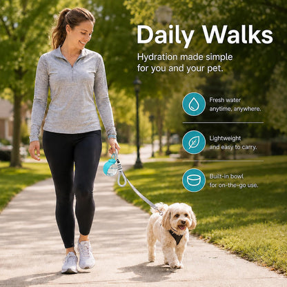 Dog Water Bottle – 2-in-1 Foldable Bowl, BPA-Free, 10oz