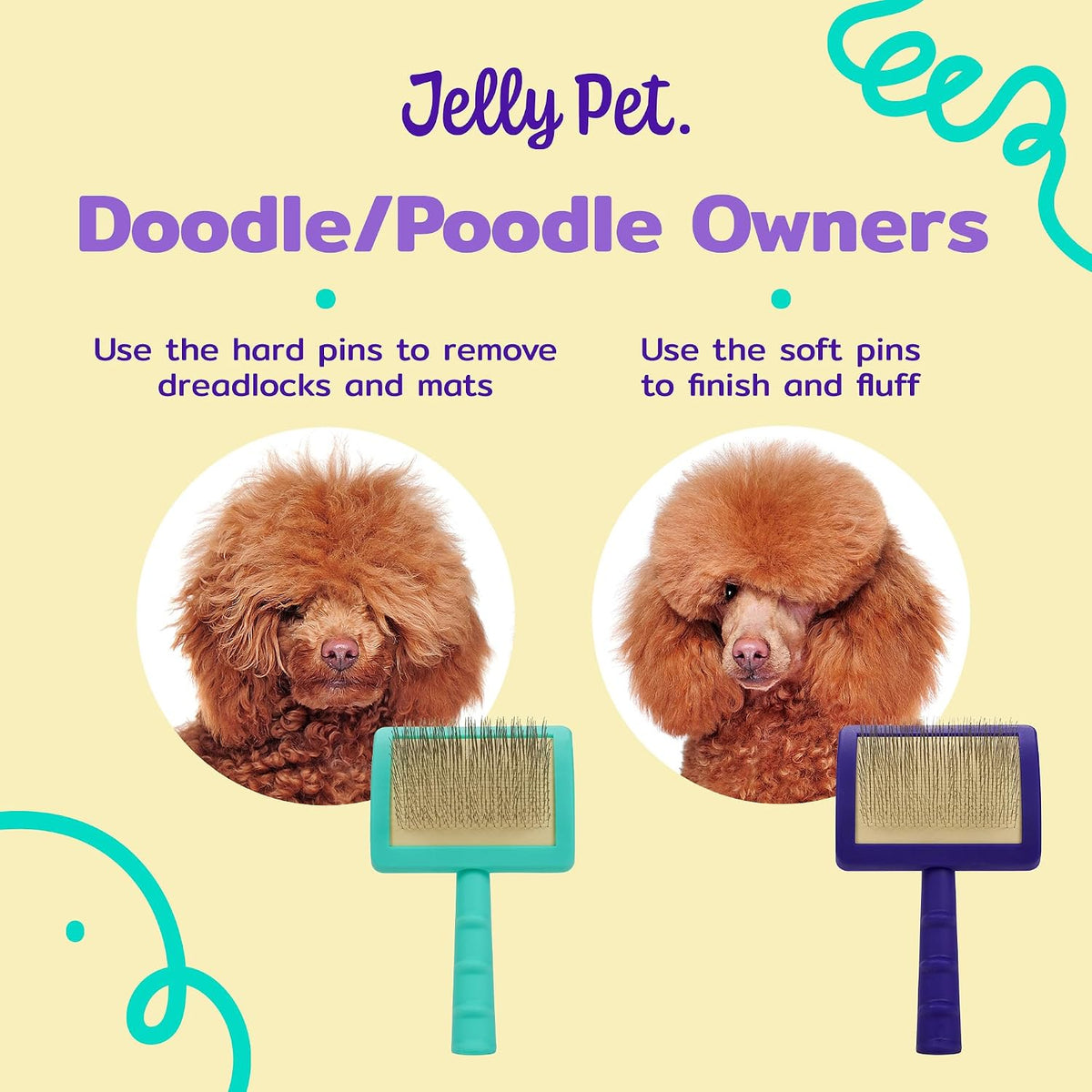 Jelly Pet Universal Slicker Brush for Dogs, Dog Grooming Brush, Remove Tangles and Dead Undercoat, Tuffer Than Tangles, Maltese Shi-Tzu Poodle Bichon, Firm Pins, Teal, Small