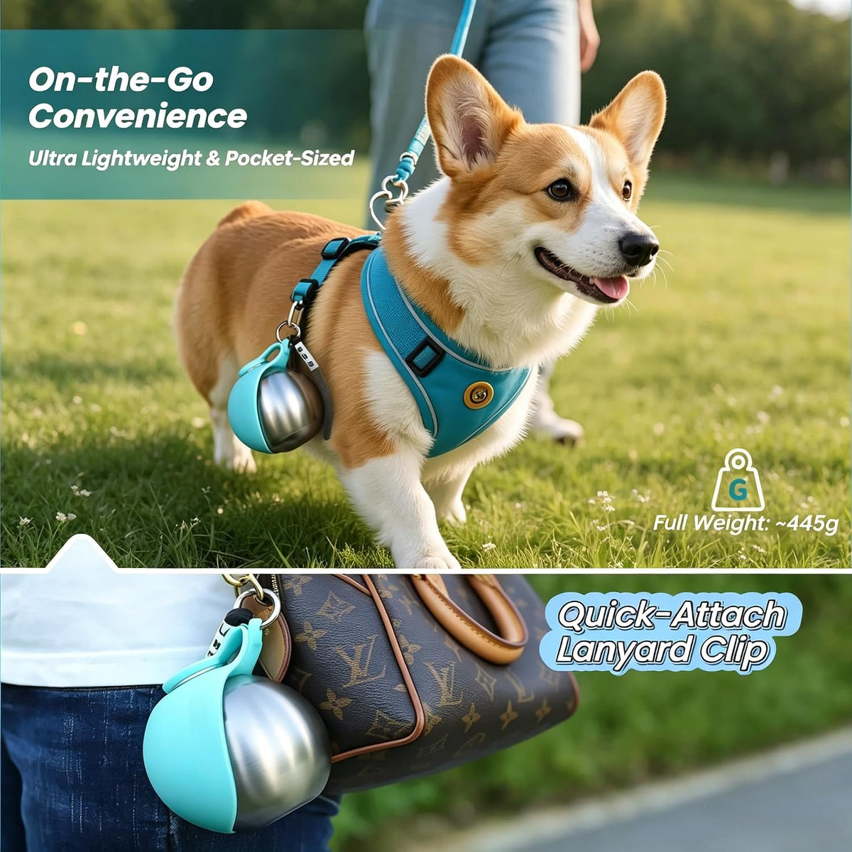 2-in-1 Foldable Silicone Dog Water Bottle, 9.6oz Stainless Steel