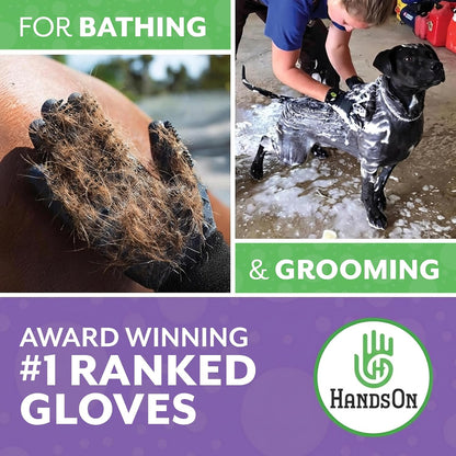 H HANDSON Pet Grooming Gloves - Patented #1 Ranked, Award Winning Shedding, Bathing, & Hair Remover Gloves - Gentle Brush for Cats, Dogs, and Horses (Grey, Medium)