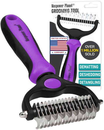 Maxpower Planet Hair Brush - Double Sided Shedding, Dematting Undercoat Rake for Dogs and Cats, Extra Wide Dog Grooming Brush, Reduce Shedding by 95%, Black