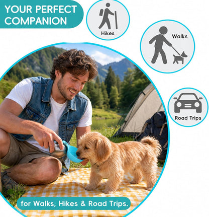 2-in-1 Portable Dog Water Bottle with Bowl, 10oz Leak-Proof Stainless Steel Pet Travel Water Dispenser for Small Dogs & Puppy, No-Spill Design for Walking, Hiking (Blue A)
