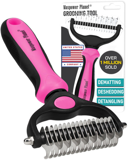 Maxpower Planet Hair Brush - Double Sided Shedding, Dematting Undercoat Rake for Dogs and Cats, Extra Wide Dog Grooming Brush, Reduce Shedding by 95%, Black