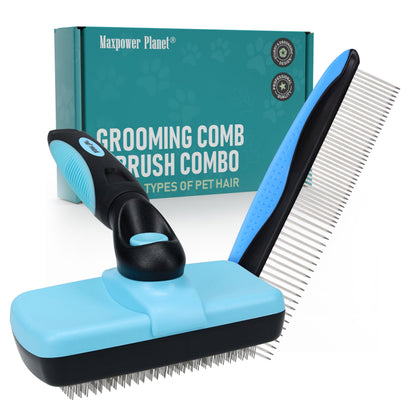 Maxpower Planet Hair Brush - Double Sided Shedding, Dematting Undercoat Rake for Dogs and Cats, Extra Wide Dog Grooming Brush, Reduce Shedding by 95%, Black