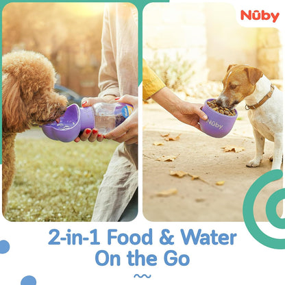Nuby Dog Water Bottle, Portable Pet Travel Bottle, Water and Food Container for Dogs, Leak-Proof, Easy Carry Strap, Puppy Essentials, 10oz Water & 6.76oz Food Capacity, Lavender