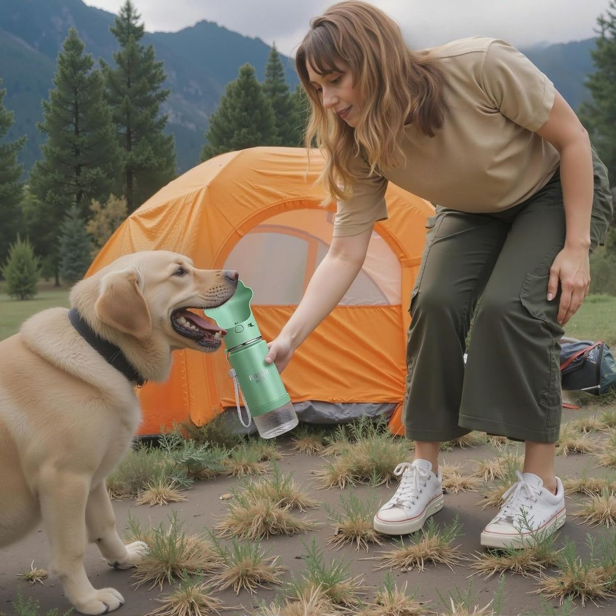 Stainless Steel Dog Travel Water Bottle, Vacuum Insulated Portable Dog Water Dispenser, Drink Cup and Snack Container On The Go, Outdoor Walking, Hiking, Travel (Mint)