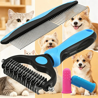 Pet Grooming Combo Kit, 2 Pack Dematting Comb & Stainless Steel Pet Comb, Dog Brush for Shedding & Mats Tangles, Pet Hair Grooming Tool for Dogs Cats with Long & Short Hair