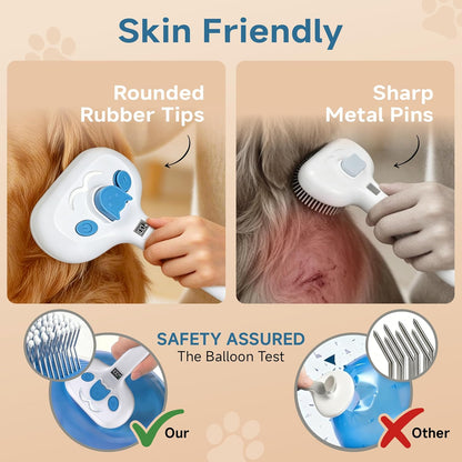 Pet Steam Brush for Dogs & Cats, 4-in-1 Shedding Grooming Tool
