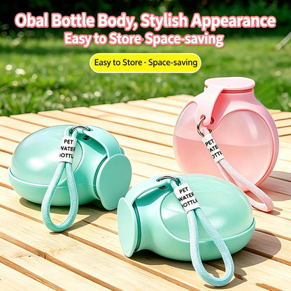 Dog Water Bottle, 2-in-1 Portable Oblate Foldable Pet Cup with Lanyard for Outdoor Walking-Leak-Proof Pet Travel Water Dispenserfood-Grade Silicone Drinking Tray for Small Cats and Dogs（Blue-Green）