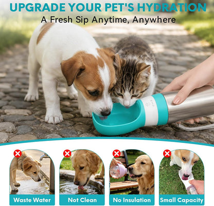 Portable Dog Water Bottle, 14 OZ Stainless Steel Pet Travel Bowl, Blue