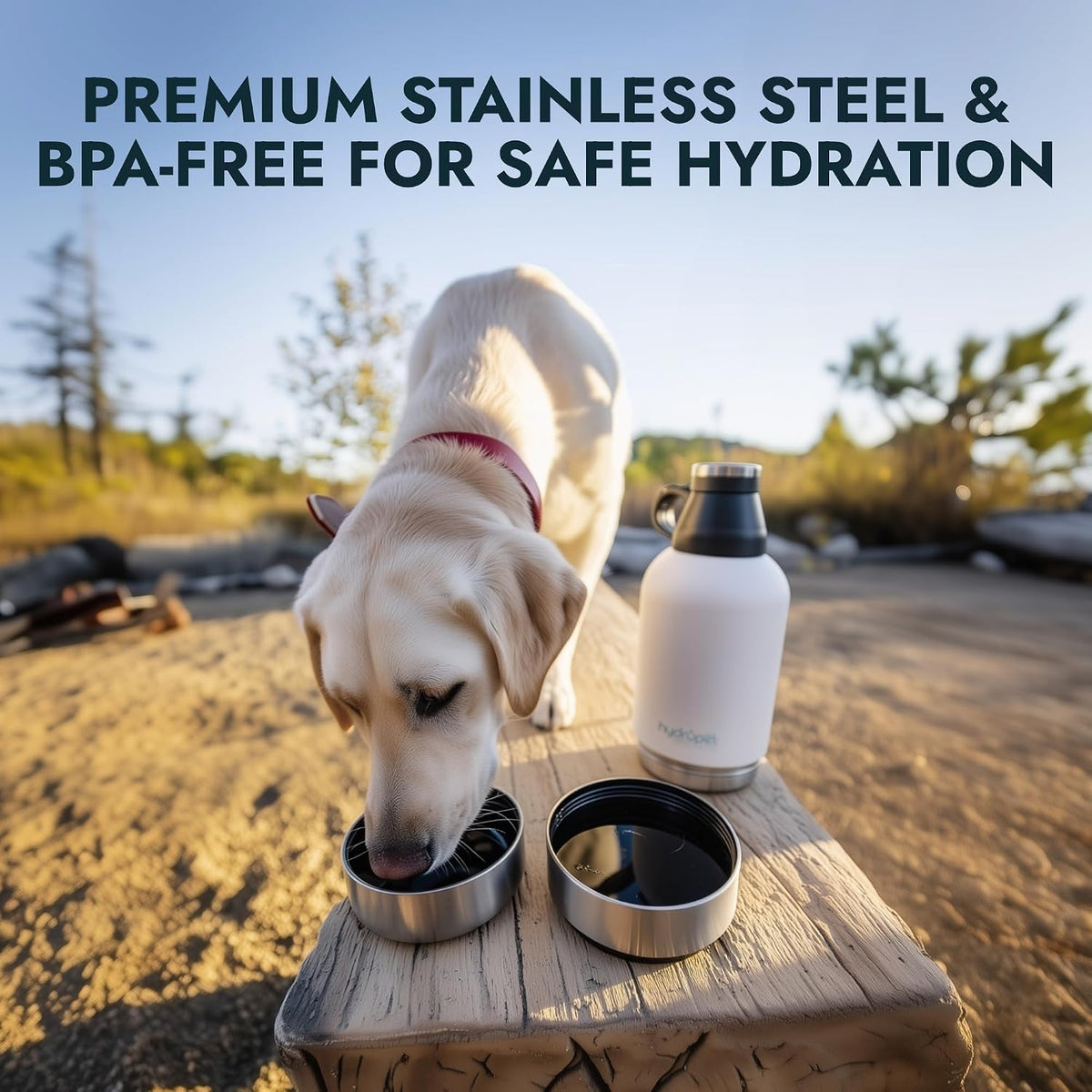 HydroPet Vet-Approved 32 Oz Dog Water Bottle – Stainless Steel Portable Dog Water Bottle, Insulated Canine Travel Dispenser with Detachable Food & Water Bowls, Carry Bag & Adjustable Shoulder Strap