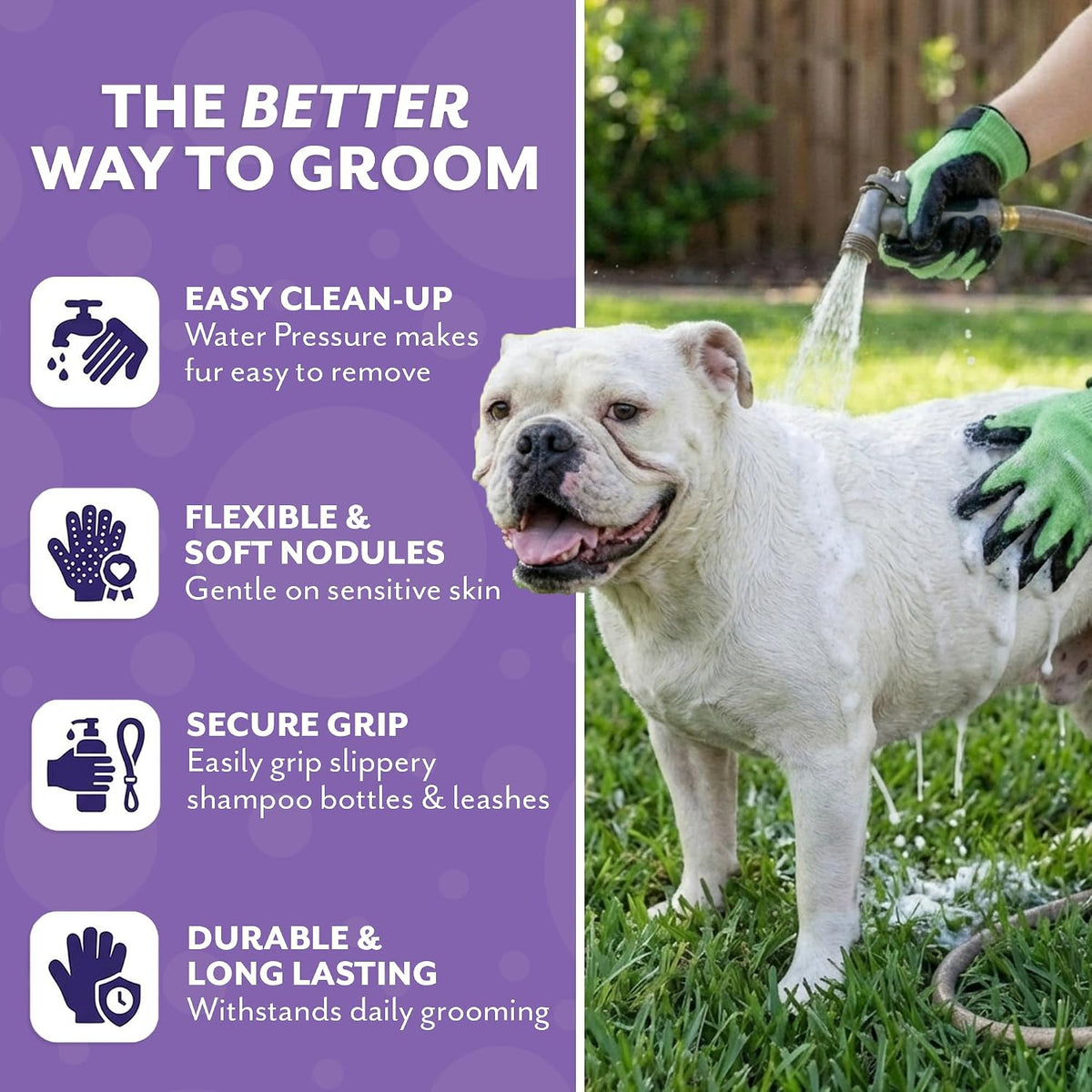 H HANDSON Pet Grooming Gloves - Patented #1 Ranked, Award Winning Shedding, Bathing, & Hair Remover Gloves - Gentle Brush for Cats, Dogs, and Horses (Grey, Medium)