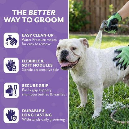 H HANDSON Pet Grooming Gloves - Patented #1 Ranked, Award Winning Shedding, Bathing, & Hair Remover Gloves - Gentle Brush for Cats, Dogs, and Horses (Grey, Medium)
