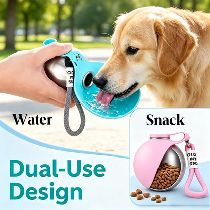 Dog Water Bottle Portable - 2 in 1 Stainless Steel Tumbler with Foldable Round Silicone Ball Bowl, 2-in-1 Leak-Proof Design for Dogs Pet Travel Walking Drinking（Pink）