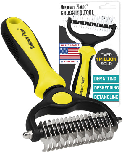 Maxpower Planet Hair Brush - Double Sided Shedding, Dematting Undercoat Rake for Dogs and Cats - Extra Wide Dog Grooming Brush, Reduce Shedding by 95%, Turquoise