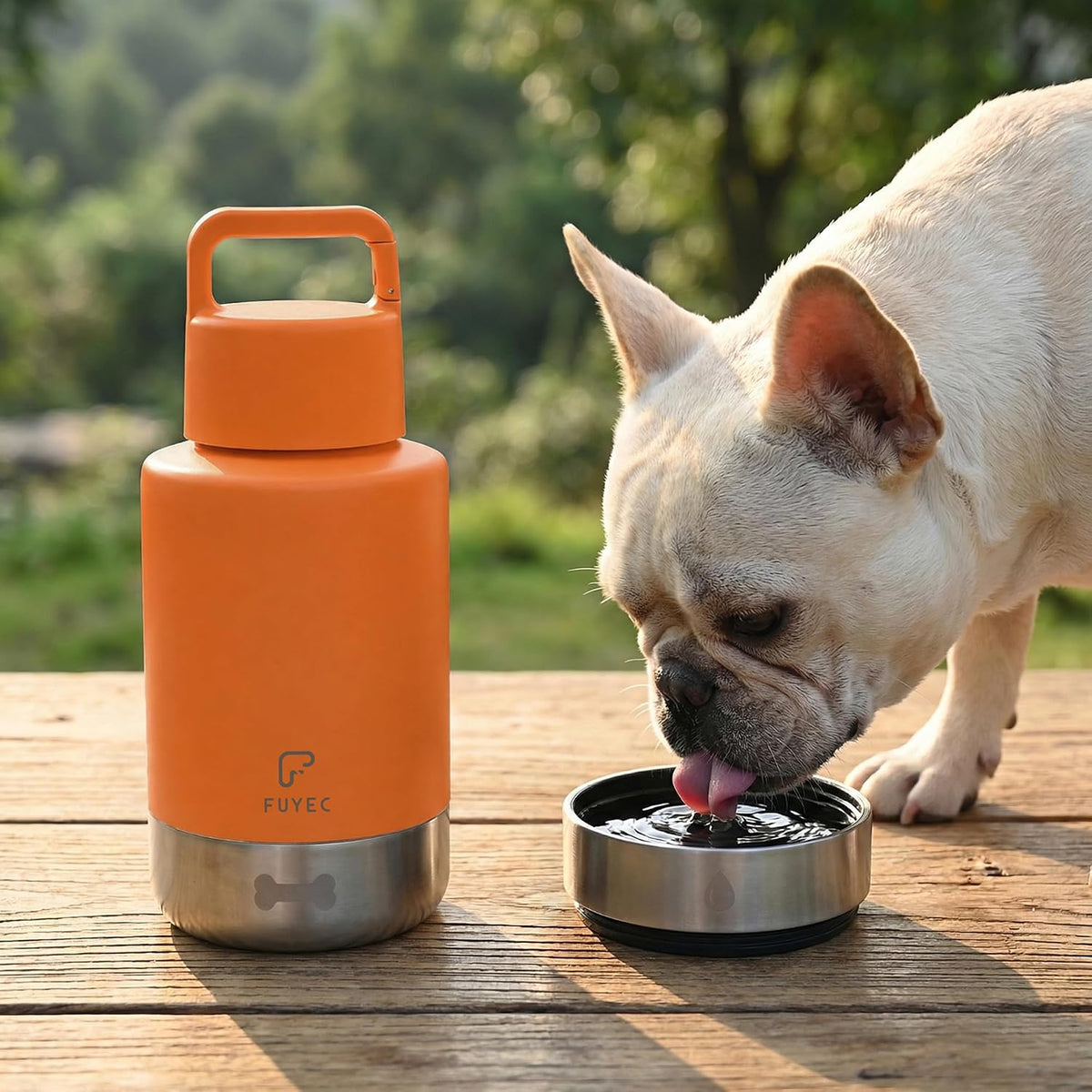 Dog Water Bottle 32oz, Insulated Stainless Steel Travel Water Dispenser with 2 Detachable Dog Bowls for Food and Water, Leak Proof Portable Pet Drinking Cup for Walking Hiking Camping (Orange)