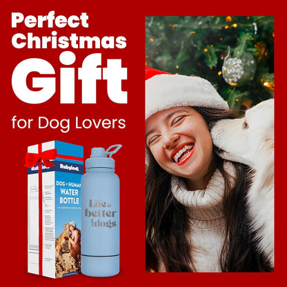Rubyloo Dog Water Bottle w/Detachable Bowl for Dog Lovers, Life is Better