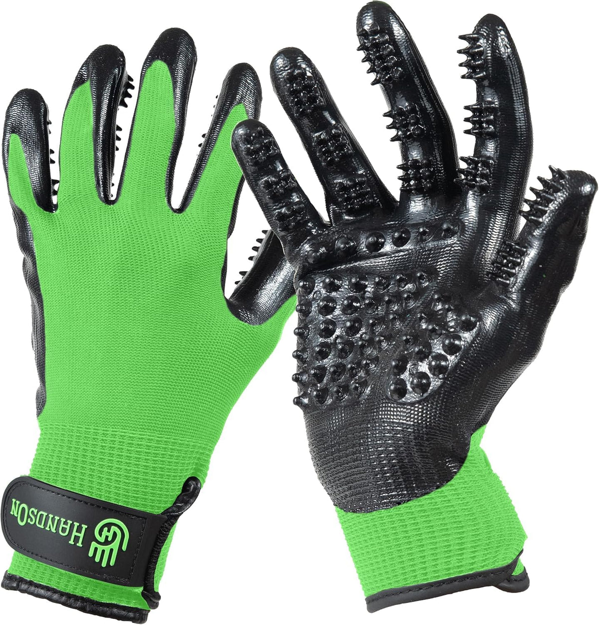 H HANDSON Pet Grooming Gloves - Patented #1 Ranked, Award Winning Shedding, Bathing, & Hair Remover Gloves - Gentle Brush for Cats, Dogs, and Horses (Black, Large)