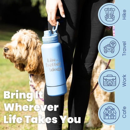 Rubyloo Dog Water Bottle w/Detachable Bowl for Dog Lovers, Life is Better
