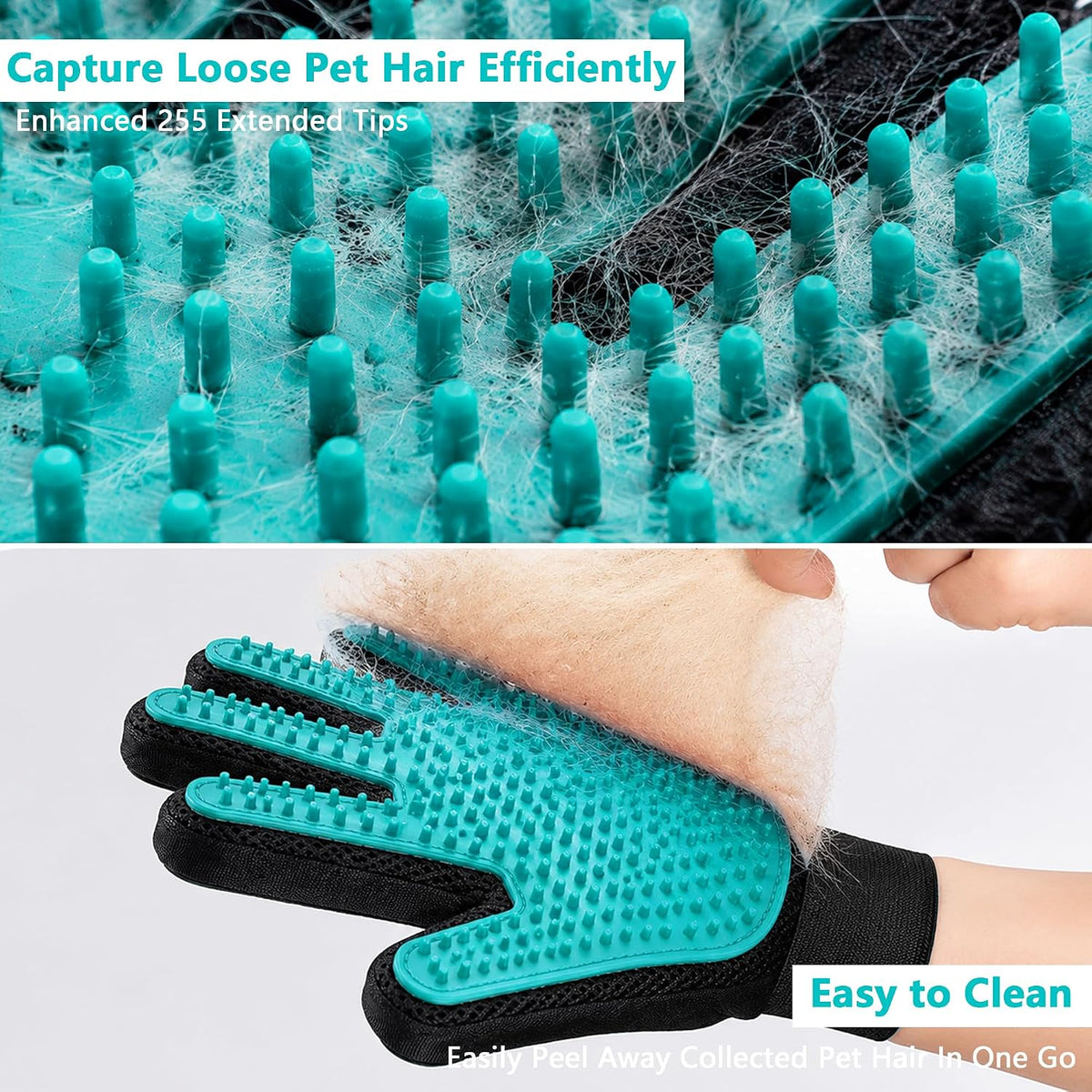 Right Hand Pet Hair Removal Gloves with Thickened Silicone Tips,Teal