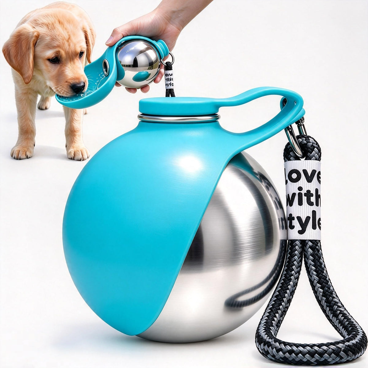 2-in-1 Foldable Silicone Dog Water Bottle, 9.6oz Stainless Steel