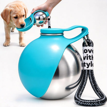 2-in-1 Foldable Silicone Dog Water Bottle, 9.6oz Stainless Steel
