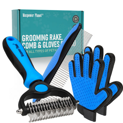 Maxpower Planet Hair Brush - Double Sided Shedding, Dematting Undercoat Rake for Dogs and Cats, Extra Wide Dog Grooming Brush, Reduce Shedding by 95%, Black