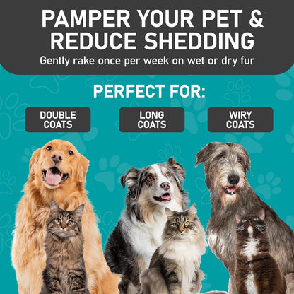 Maxpower Planet Hair Brush - Double Sided Shedding, Dematting Undercoat Rake for Dogs and Cats - Extra Wide Dog Grooming Brush, Reduce Shedding by 95%, Turquoise