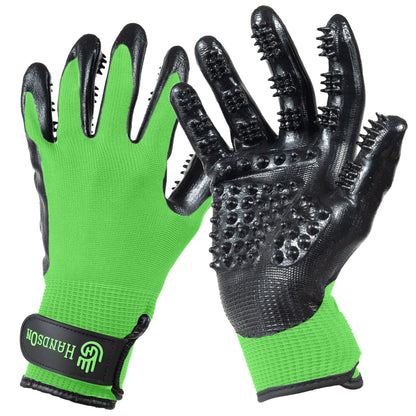 H HANDSON Pet Grooming Gloves - Patented #1 Ranked, Award Winning Shedding, Bathing, & Hair Remover Gloves - Gentle Brush for Cats, Dogs, and Horses (Black, Large)
