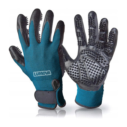Pet Grooming Glove – Patented Rubber-Massage Shedding Bath & Hair Remover for Dogs, Cats & Livestock – Lightweight, Flexible, Secure Fit (Cyan&Black)