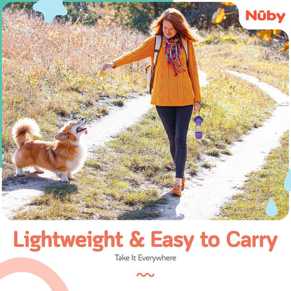 Nuby Dog Water Bottle, Portable Pet Travel Bottle, Water and Food Container for Dogs, Leak-Proof, Easy Carry Strap, Puppy Essentials, 10oz Water & 6.76oz Food Capacity, Lavender