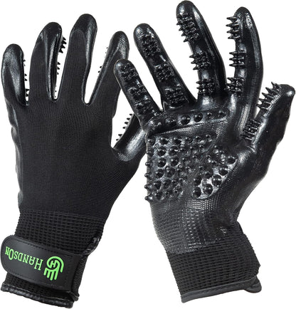 H HANDSON Pet Grooming Gloves - Patented #1 Ranked, Award Winning Shedding, Bathing, & Hair Remover Gloves - Gentle Brush for Cats, Dogs, and Horses (Black, Large)