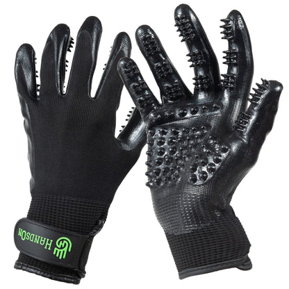 H HANDSON Pet Grooming Gloves - Patented #1 Ranked, Award Winning Shedding, Bathing, & Hair Remover Gloves - Gentle Brush for Cats, Dogs, and Horses (Grey, X-Large)